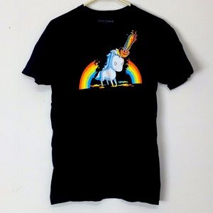 🌞 Tee Turtle black short sleeve t-shirt evil unicorn & colorful rainbow S